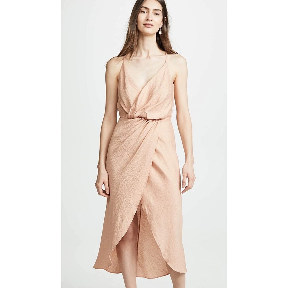 NWT Joie Tanika Ruched Halter Neck Midi Dress Peach Pink Textured Slit Size M‎